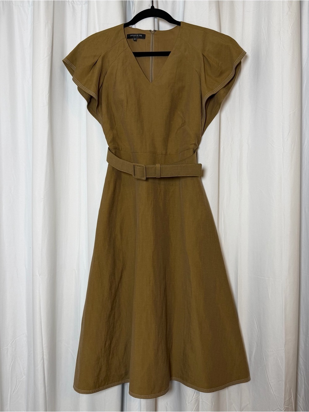 Lafayette 148 Kline Belted Silk Linen Midi Dress 00